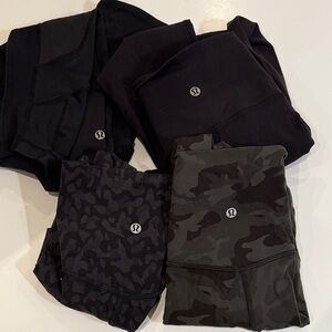 Lot of 4 Black and Camouflage High-Waisted Leggings